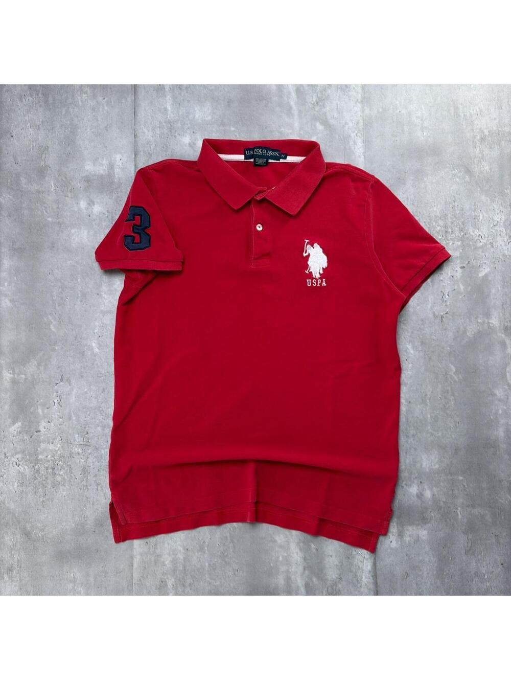 Y2K Red U.S. Polo Assn Grunge Big Pony Skater Polo Shirt